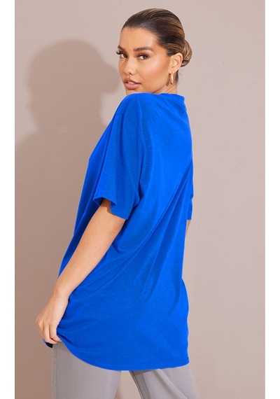 Düz Süprem T-shirt - Sax Mavi Oversize Bisiklet Yaka Kısa Kol Tişört Lacivert