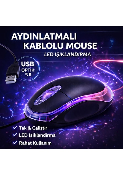10 Adet - Koodmax Usb Optik Mouse Maus - Işıklı - Km-6809 10 Adet
