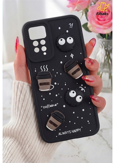 Fibaks Redmi Note 11 Pro/12 Pro 4G Uyumlu Kılıf Tasarımlı Desenli Kamera Korumalı Coffee Yumuşak Silikon Kapak