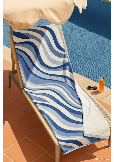 Unisex Baskılı Plaj Deniz Havuz Havlusu %100 Pamuk 70x145 Cm Wonderfull Mavi