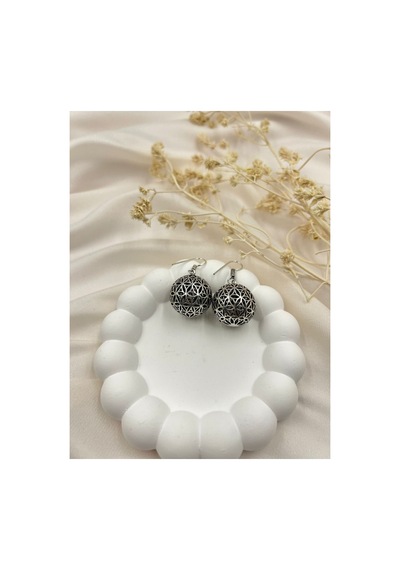 Lunarie Vintage Gümüş Renk Küre Desenli Sallantılı Küpe