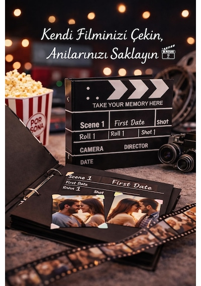 Klaket Fotoğraf Albümü Anı Defteri Scrapbook Film Tasarımlı Albüm Sevgiliye Özel Gün