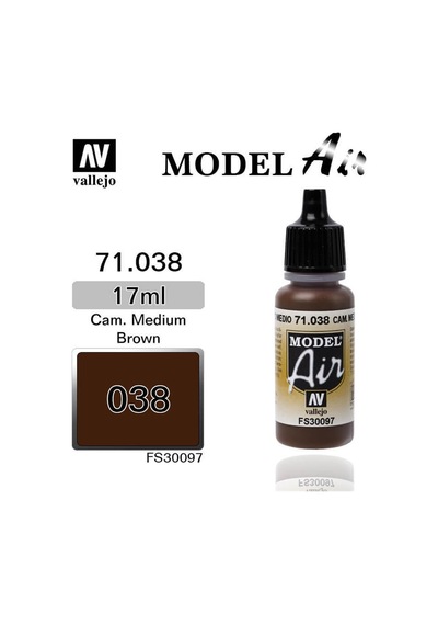 17 Ml. Camouflage Medium Brown Model Air Serisi Maket Boyası, Vallejo 71038 Standart