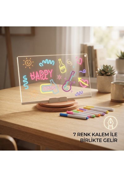 Dıy Led Yazı Panosu - Gece Lambası - 7 Renk Kalem Hediyeli - 6 Çizim Şablonu Diğer
