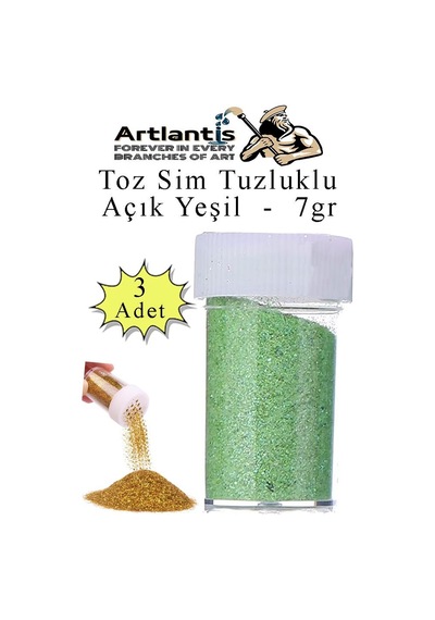 Açık Yeşil Toz Sim Tuzluklu 7 Gr 3 Adet Renkli Toz Sim Epoksi Reçine Okul Etkinlik Dekarasyon Slime