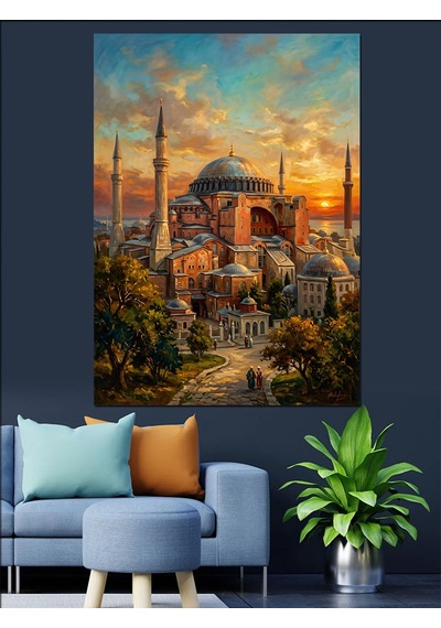 Gün Batımında Ayasofya Camii Dekoratif Kanvas - Mdf Ahşap Tablo