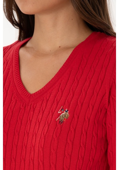 U.S. Polo Assn. Kadın Kırmızı V Yaka Basic Kazak 50307700-VR171