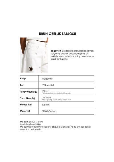 Itsbasic Kadın Kırık Beyaz 7s6-101 Baggy Fit Kuş Gözü Detaylı Özel Tasarım Denim Jean