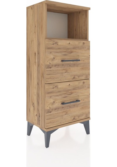Arges Komodin Tek Raflı 2 Çekmeceli 44x30x106 Çam-çam Çam