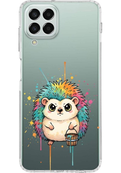 Samsung Galaxy M33 İle Uyumlu Splash Kirpi Tasarımlı Şeffaf Silikon Kılıf Şeffaf