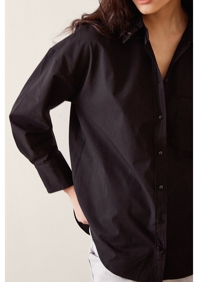 Never More Basic Poplin Gömlek Siyah