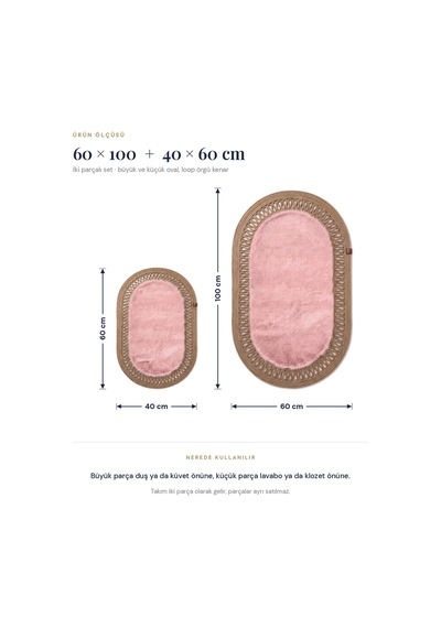 Banyo Paspası Takımı 60x100+40x60 Cm İç Trikot Pembe & Camel