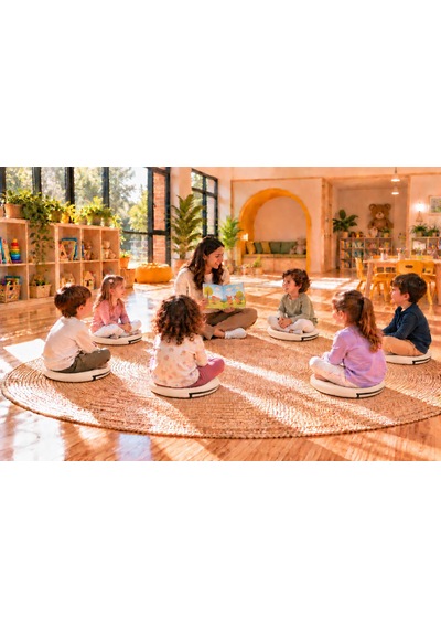 Kreş Anaokulu Yuvarlak Oyun Minderi Aktivite Minderi 40x40x5 Cm - Sandalye Minderi - Bahçe Dekor Minderi Yuvarlak Minder Krem