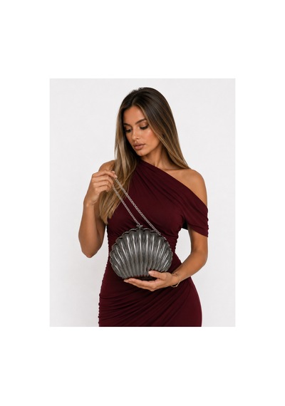 Aylesh Marina Premium Gümüş Deniz Kabuğu Clutch Çanta Gümüş Gümüş