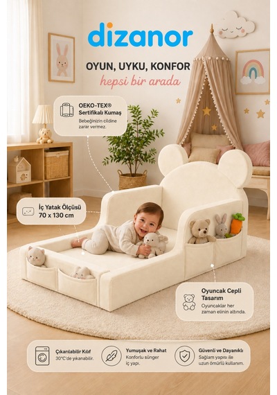 Luxury Tedyy Baza Ve Başlıklı Montessori Full Sünger Yatak Seti Krem - Luxury Tedyy Baza Ve Başlıklı Montessori Full Sünger Yatak Seti Krem -