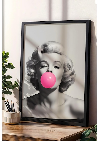 Marilyn Monroe İkonik Pembe Balon Çerçeveli Tablo - Pop Art Poster Tablo