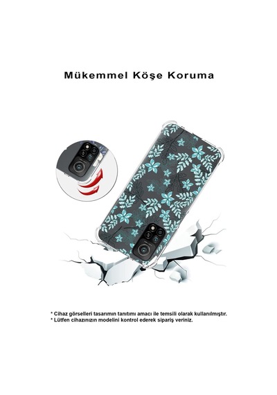 Vivo Y16 Uyumlu Köşe Korumalı Floral Su Yeşili Tasarımlı Şeffaf Silikon Kılıf