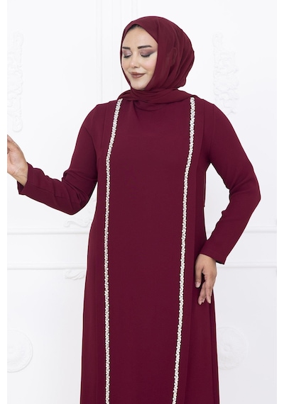 Amine Hüma Yakut Abiye Elbise Bordo Bordo
