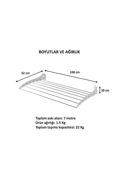 Çamaşır Kurutma Askılığı Katlanır Duvara Monte Balkon Banyo Askılık Duvar Tipi Yer Tasarruflu Kurutmalık 100 Cm Roma Antrasit