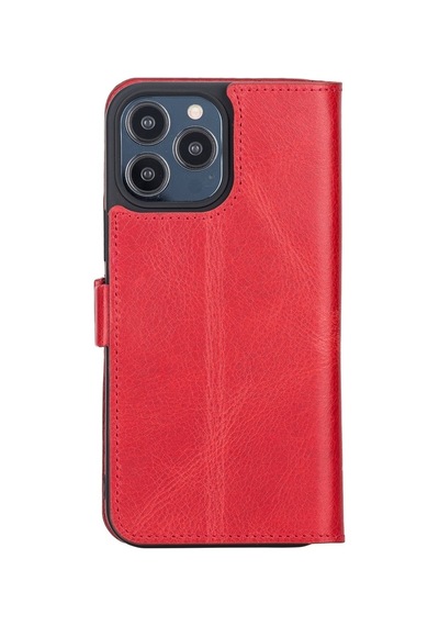 Apple Uyumlu iPhone 13 Pro Max Deri Cüzdanlı Kılıf Nar Çiçeği