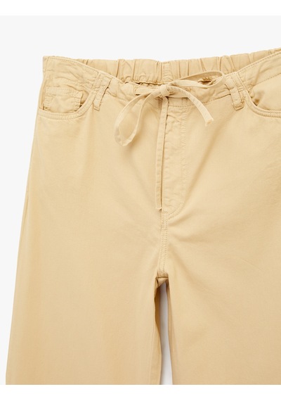 Koton Cepli Beli Bağcıklı Pamuklu Bol Paça Pantolon - Loose Straight Fit Jean Bej 6sal40082mw Ekru