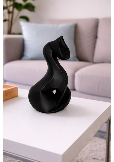 Soyut Siyah Kedi Heykel Modern 3d Baskı Dekor Minimalist Ev & Ofis Aksesuarı Siyah