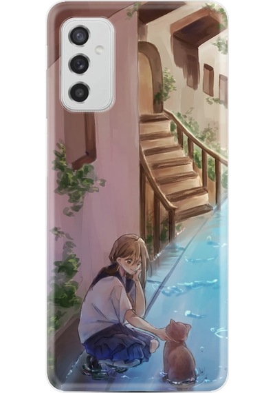 Samsung Uyumlu Galaxy M52 Kılıf Silikon Desenli Cat And Girl 1808