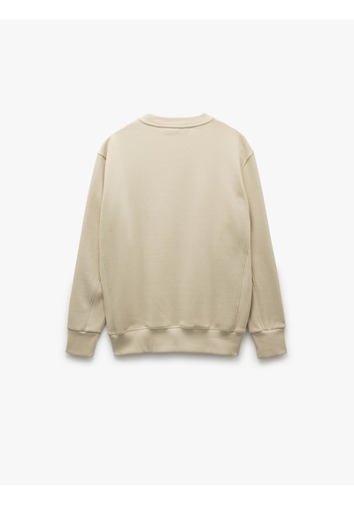 Koton Bisiklet Yaka Dikiş Detaylı Şardonlu Pamuk Karışımlı Basic Sweatshirt Ekru 5sam70045mk Ekru