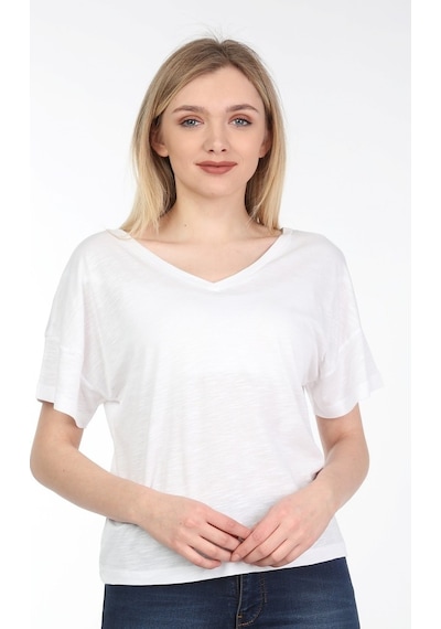 Neslice Kadın Oversize Çift Taraf V Yaka T-Shirt