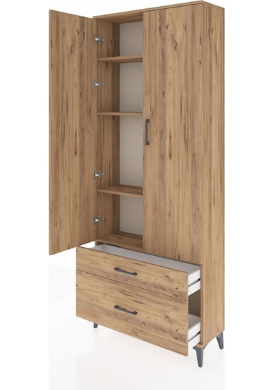 Arges Dolap 4 Raflı 2 Çekmeceli 2 Kapaklı 88x30x221 Çam-çam Çam