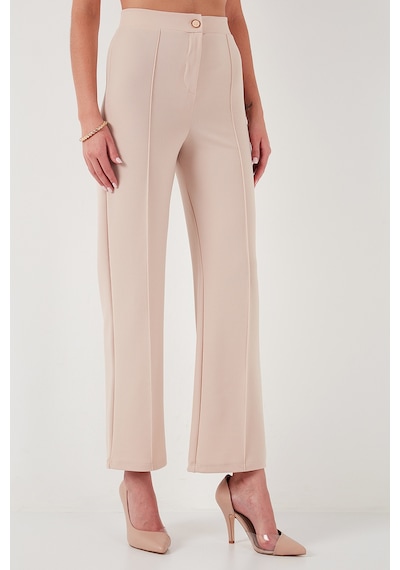 Lela Standart Fit Çimalı Yüksek Bel Düz Paça Bayan Pantolon 5865972 Taş