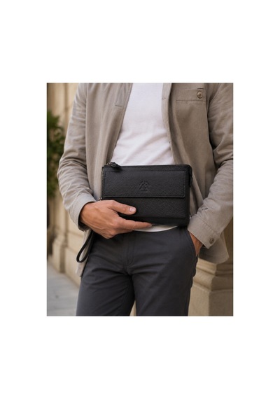 Alphaclub Bag Erkek Mat Siyah Hakiki Deri Çok Bölmeli Portföy Çanta