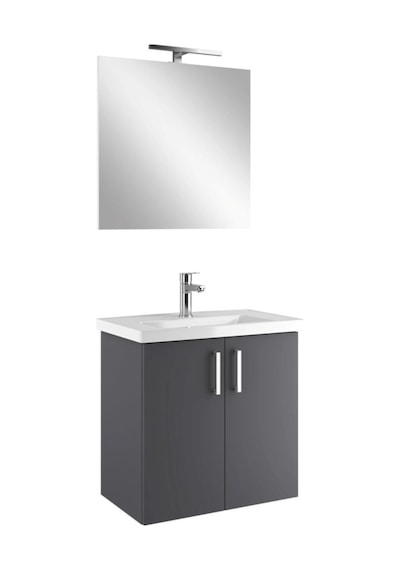 Kale Noah Antrasit 65 Cm Kapaklı Alt Dolap, Lavabo Ve Aynalı Banyo Seti
