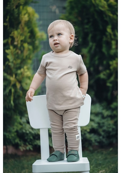 Atlasyael Atlas&yael %100 Organik Gots Belge İpek Apreli Pamuk Kısa Kollu Bebek T-shirt - Toprak