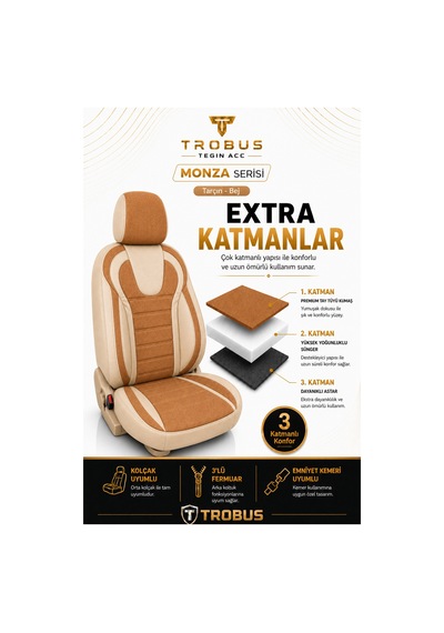 Volvo V40 2012-2019 Uyumlu Monza Serisi Tarçın Bej Oto Koltuk Kılıfı