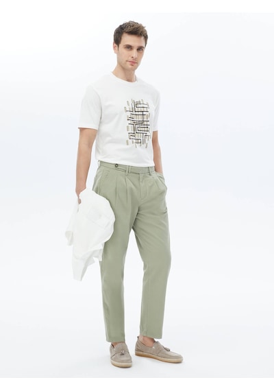 Kip Haki Dokuma Smart Casual %100 Pamuk Pantolon Haki