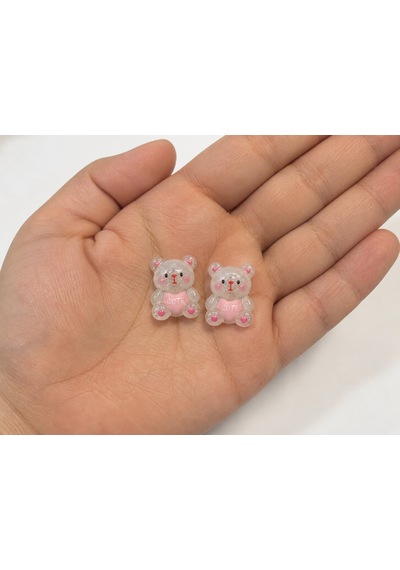 Pembe Ayıcık Figürlü Çocuk Küpe Sevimli Parlak Hediye Takı Seti Renkli