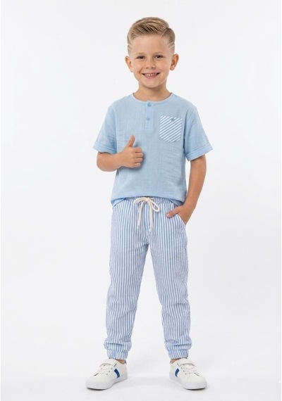 Unify Brand Erkek Çoçuk 4-12 Yaş Keten 2 Li Takım Mavi- Beyaz