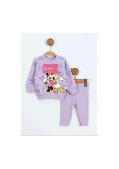Aykidsclup Süzene Karakter Nakışlı Fitilli Taytlı İp Kız Bebek Takım 6194- Lila