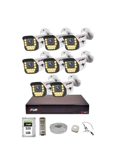 Fury 8 Li Sesli 15 Warm Led Gece Renkli Görüş Su Geçirmez Güvenlik Kamerası Seti 320gb
