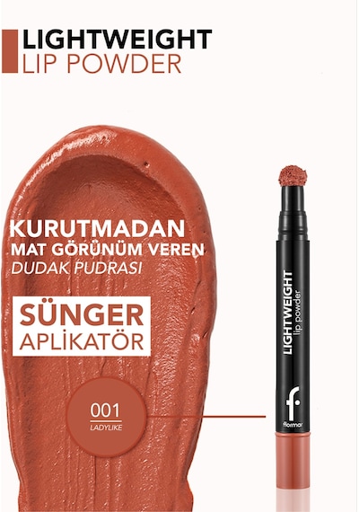 Flormar Lightweight Yarı Transparan & Mat Bitişli Nemlendirici Dudak Pudrası 001 Lady Like