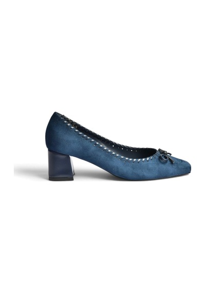 Fox Shoes Z820036602 Lacivert Süet Kalın Topuklu Kadın Ayakkabı
