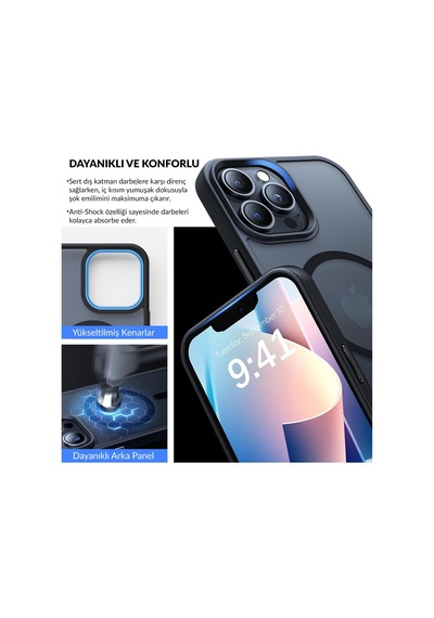 Bix Apple Uyumlu iPhone 12 / 12 Pro Magsafe Kılıf Tam Koruma Manyetik Darbe Emici Gece Mavisi