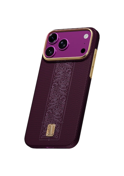 Apple iPhone Uyumlu 18 Pro Kılıf M-safeli Raptic Aramid Skin Rise Serisi 24 Ayar Altın Kaplamalı Karbon Kapak Mor