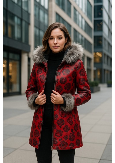 Hmo Store Rose Luxry Premium Hakiki Deri Ceket Kırmızı