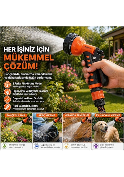 7 Fonksiyonlu 4lü Otomatik Bahçe Sulama Seti Tabancası 1/2" Md-708
