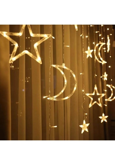 Ay Yıldız Saçak Perde Led 3.5 M Led Yılbası Led Animasyonlu Sarı