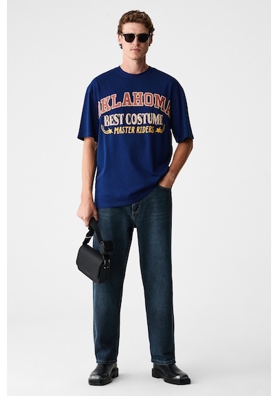 Grımelange Ruddy Erkek Göğüs Baskılı %100 Organik Pamuklu Bisiklet Yakalı Regular Lacivert T-shirt Lacivert