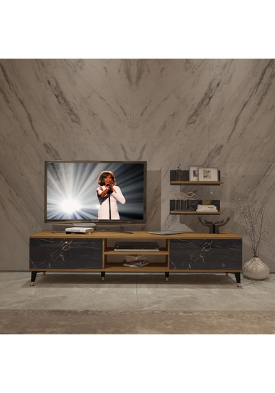 Decoraktiv Eko 4 Mdf Dvd Gold Tv Ünitesi Tv Sehpası Pera - Siyah Mermer
