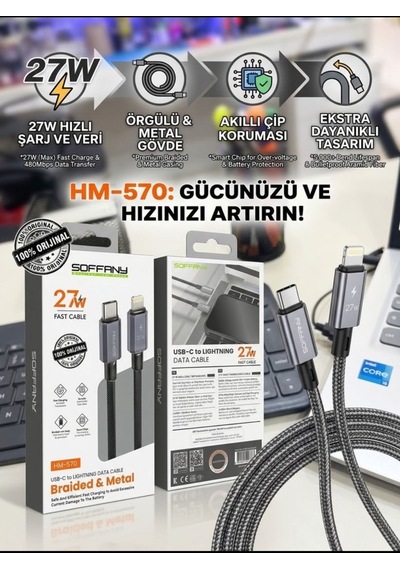 Hm-570 27w Örgülü Type-c To Lightning Şarj Kablosu - Lisinya